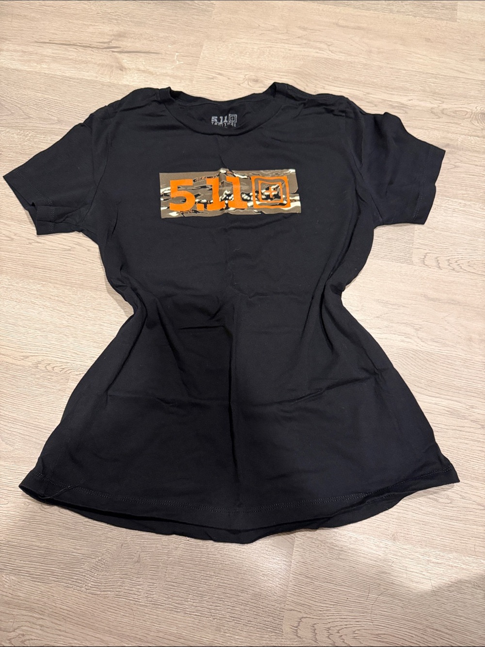 5.11 Tactical Women's Black Tee with Orange Camo Logo